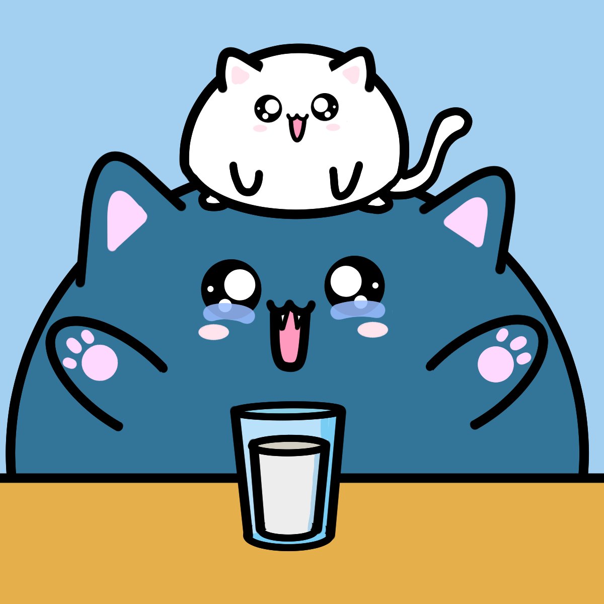 Wen little fren is happy and milk is fresh and tasty. Fat cat is in heaven!