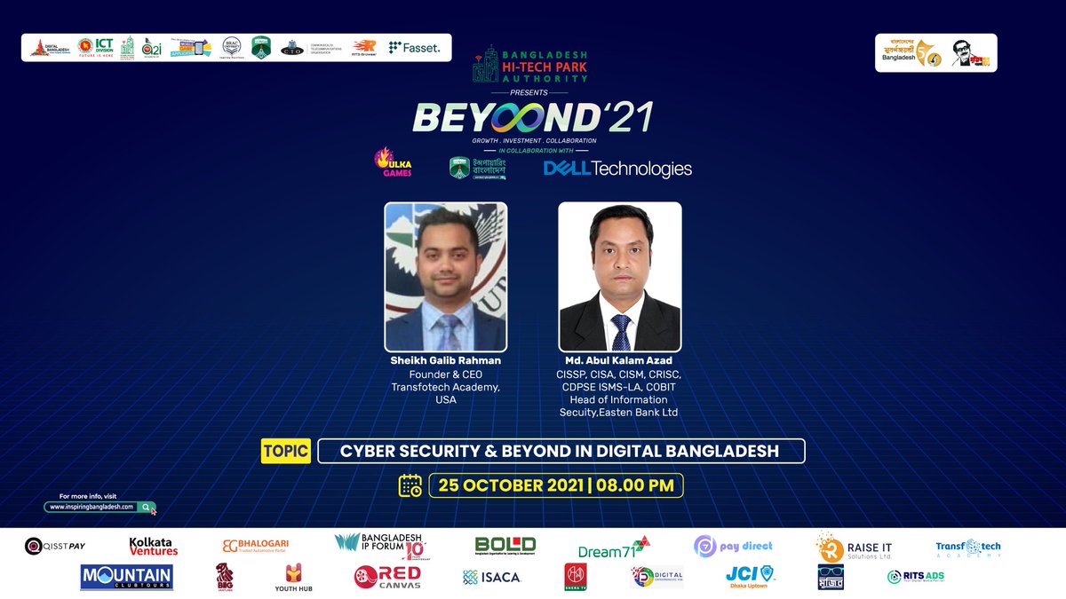 ImranFahadEraz's tweet photo. Cyber Security &amp; BEYOND in Digital Bangladesh 
For Registrations

Download: https://t.co/wciFE2wS3U
Visit : https://t.co/6e3jRZAgZN

#InspiringBangladesh #BHTPA #ICT #DigitalBangladesh  #Fasset #BRAC_University #Ulka_GAmes #DELL #Blockchain #Fintech #BDCOM #SafeInternet #Mujib100 https://t.co/scNnftZQJl