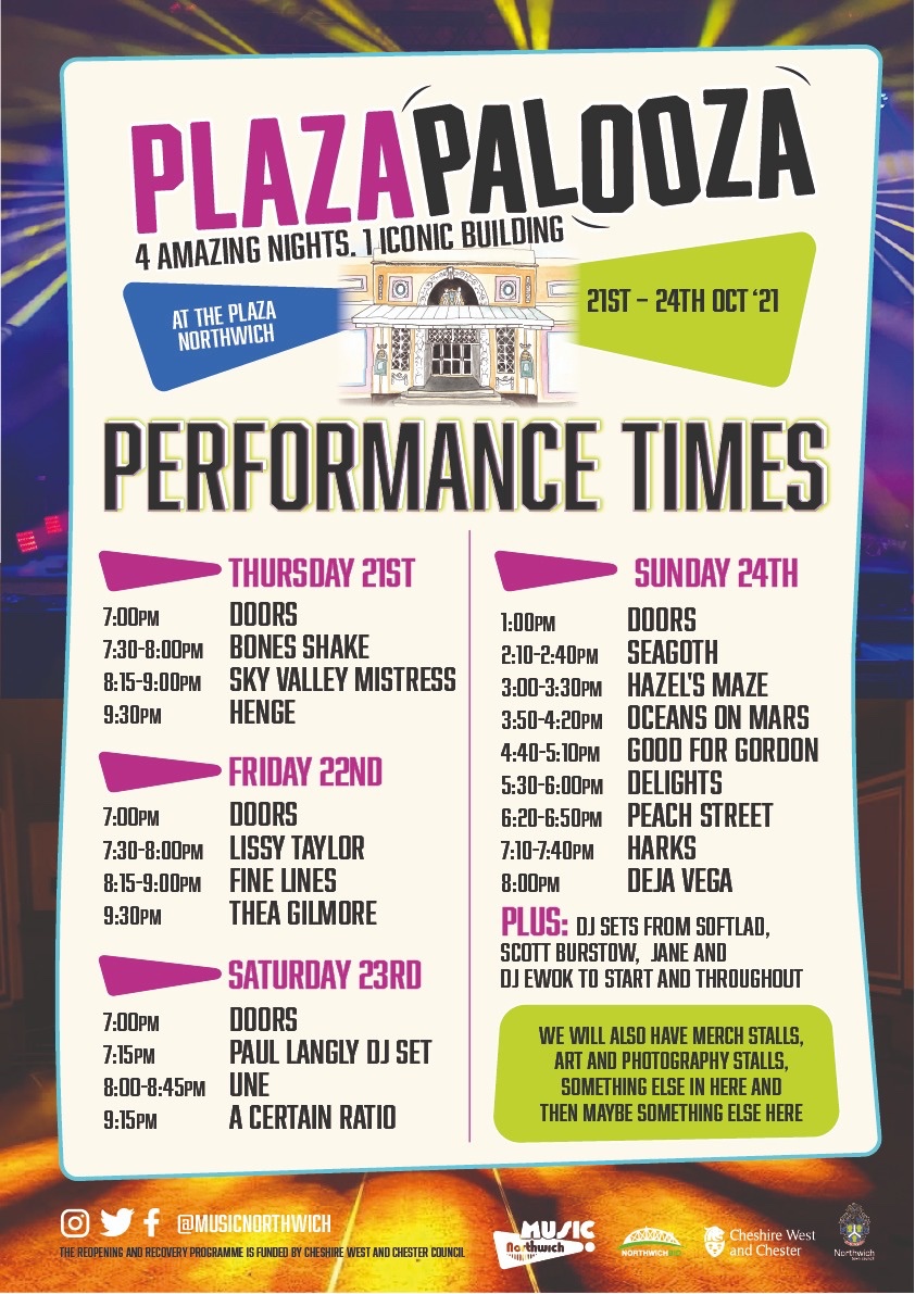 themarkrad's tweet photo. Join us for one of our four amazing Plazapalooza gigs this week. Ace bands, low ticket price at a stunning venue being brought back to life. We’re trying to get something going in Northwich so please support us. You won’t regret it.. https://t.co/WPf4StsTM0