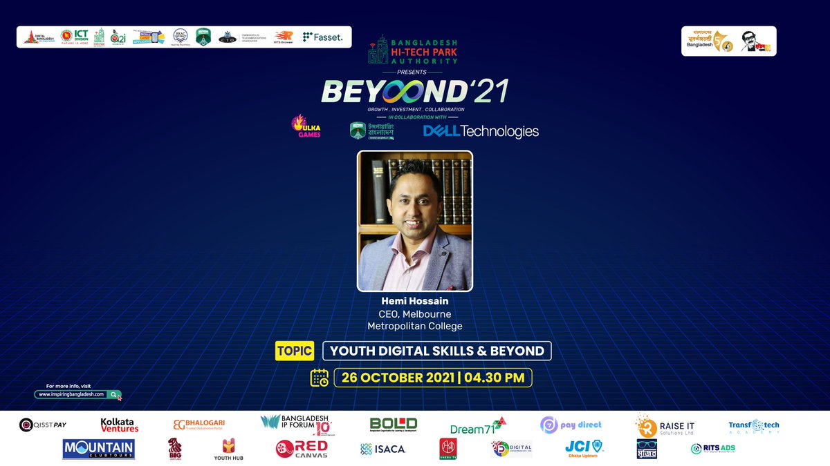ImranFahadEraz's tweet photo. ''Youth Digital Skills &amp; BEYOND''

For Registrations
Download: https://t.co/wciFE2wS3U
Visit : https://t.co/aoOHVBoGmS

#InspiringBangladesh #BHTPA #ICT #DigitalBangladesh  #Fasset #BRAC_University #Ulka_GAmes #DELL #Blockchain #Fintech #BDCOM #SafeInternet #Mujib100 https://t.co/Eks60aN5e4