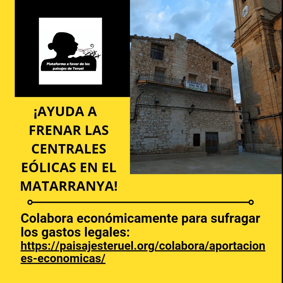 Ahora nos toca ayudar al Matarranya!! Vamos a frenar el destrozo de su paisaje!!
Puedes colaborar económicamente para sufragar gastos legales a través de las diversas opciones que te mostramos en la web:👇
paisajesteruel.org/colabora/aport…

Renovables SI pero NO así!
#RenovablesSiPeroNoAsi