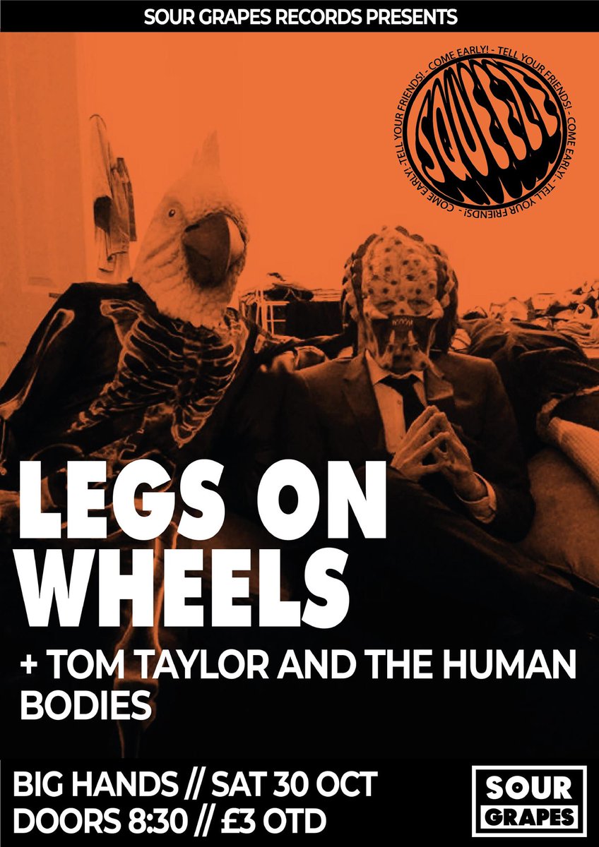 woooOOOooo! We're playing a super spooky gig Oct 30th at <a href="/BigHandsBar/">Big Hands</a>
 for the <a href="/SourGrapesMusic/">Sour Grapes Records</a>
 party! 
Tickets here: skiddle.com/whats-on/Manch…

w/ support from Tom Taylor and the Human Bodies
Image