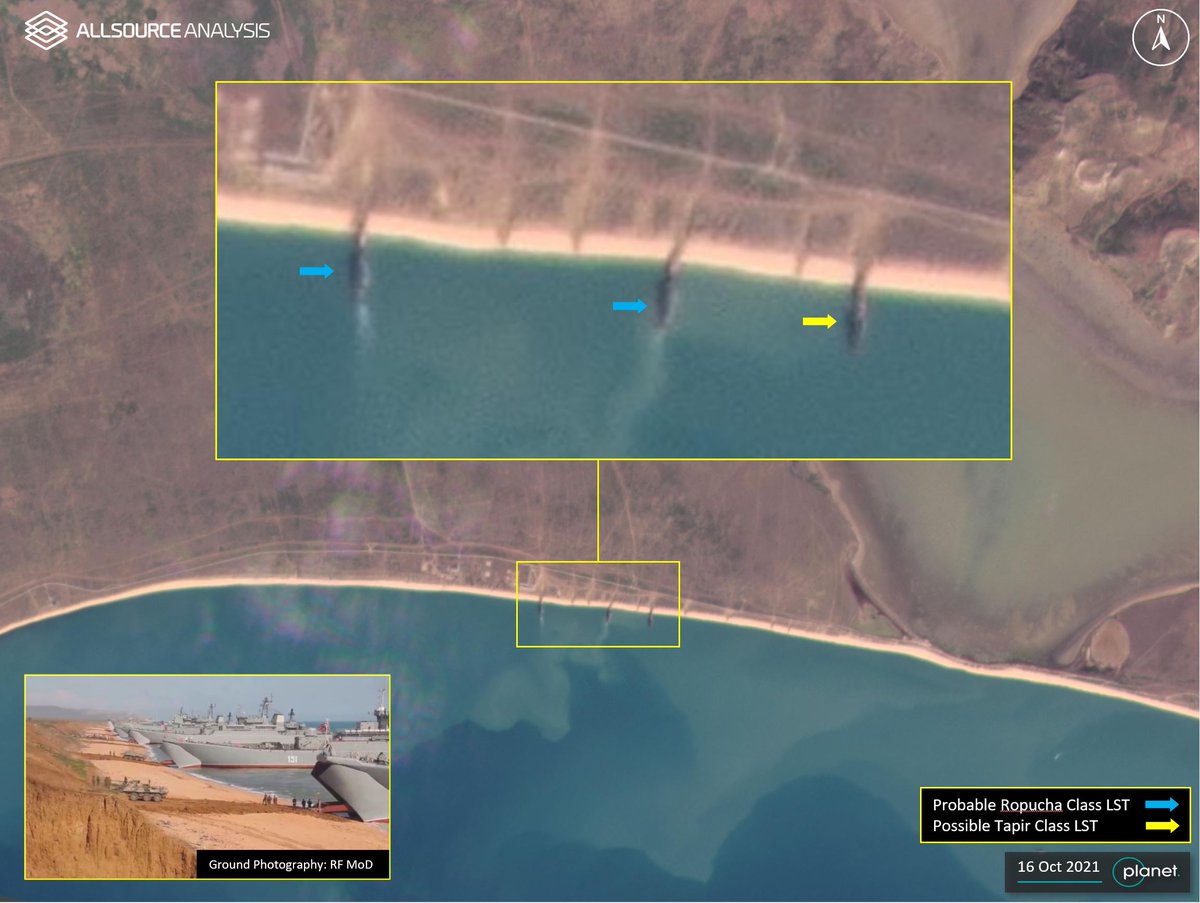 AllSourceA's tweet photo. GEOINT covering the period 15-18 October 2021, revealed that a likely amphibious exercise was taking place at the Opuk training area in Russian occupied Crimea. https://t.co/epfzHDle1I
#GEOINT #Geospatial #Intelligence #Russia #Crimea #Opuk #TrainingArea #AmphibiousExercise https://t.co/j3VWxDXrLS