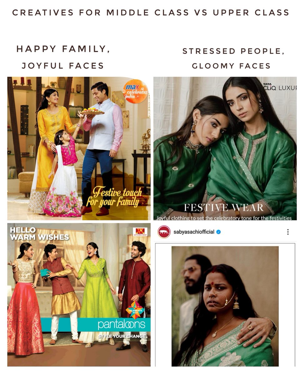 According to ad agencies the middle class are happy people and the rich are  depressed even on festivals.😂😂😂 Just a jibe on luxury brands. Nothing  more #tatacliq #tataluxury #diwali #memes #tatacliqluxury #sabyasachi, image size:964x1200