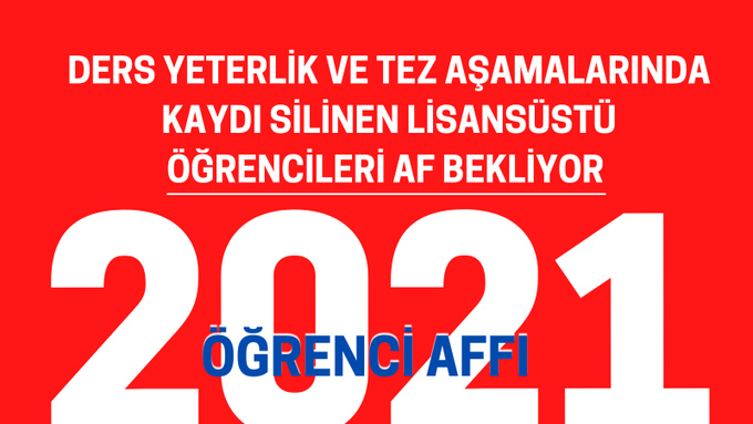 Tez aşamasında ilişi kesilen yüksek lisans ve doktora öğrencileri için #öğrenciaffı yasası bekliyoruz. Desteğinizi bekler, saygılar sunarız.

Sn.
<a href="/fahrettinaltun/">Fahrettin Altun</a> 
<a href="/fatmanuraltun/">Fatmanur Altun</a> 

<a href="/iletisim/">T.C. İletişim Başkanlığı</a> 
<a href="/turgev/">TÜRGEV</a>
