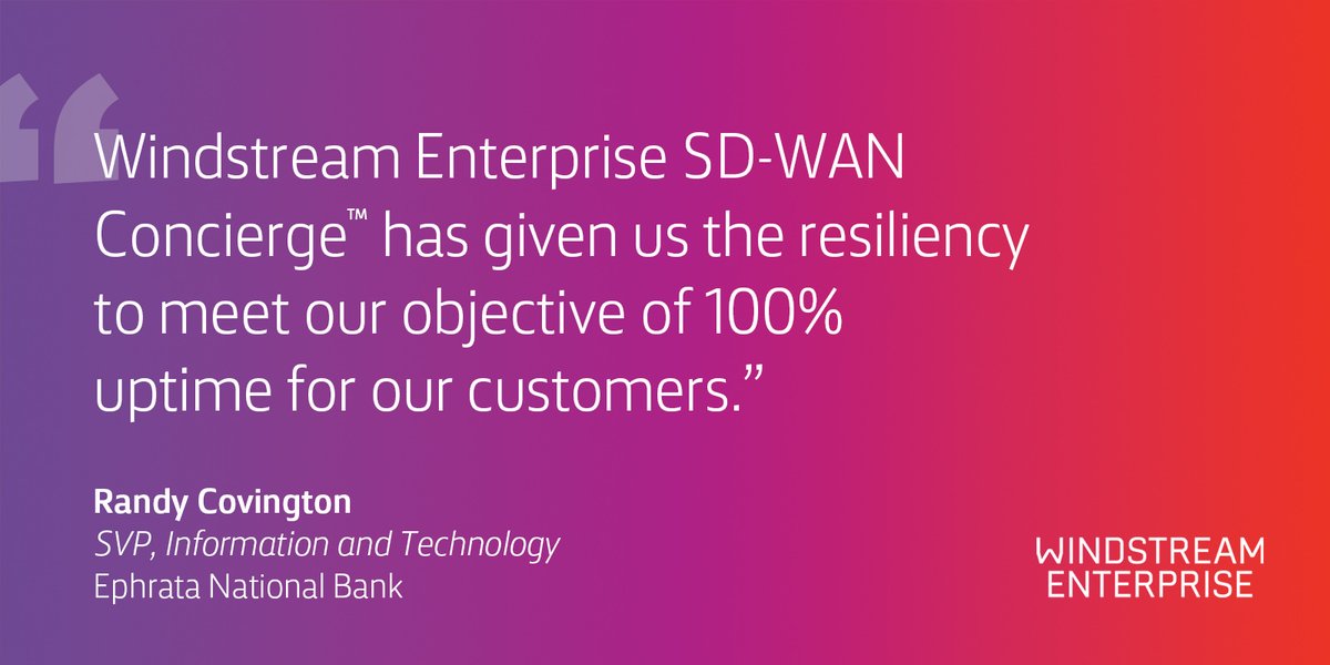 Find out why Ephrata National Bank chose Windstream Enterprise to modernize their network with a much more flexible, secure and efficient SD-WAN solution. okt.to/X8DzZo