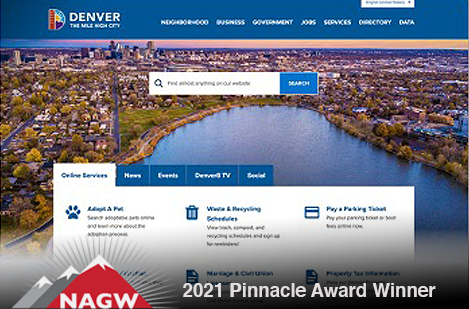 NAGW's tweet photo. Congratulations to the 2021 NAGW Pinnacle Award Winner for City / County - High Population, Denver, CO - @CityofDenver - https://t.co/04X1rq3xno #govweb #pinnacleaward #nagw2021 #milehighinnovation https://t.co/SAlMdDn2Sj