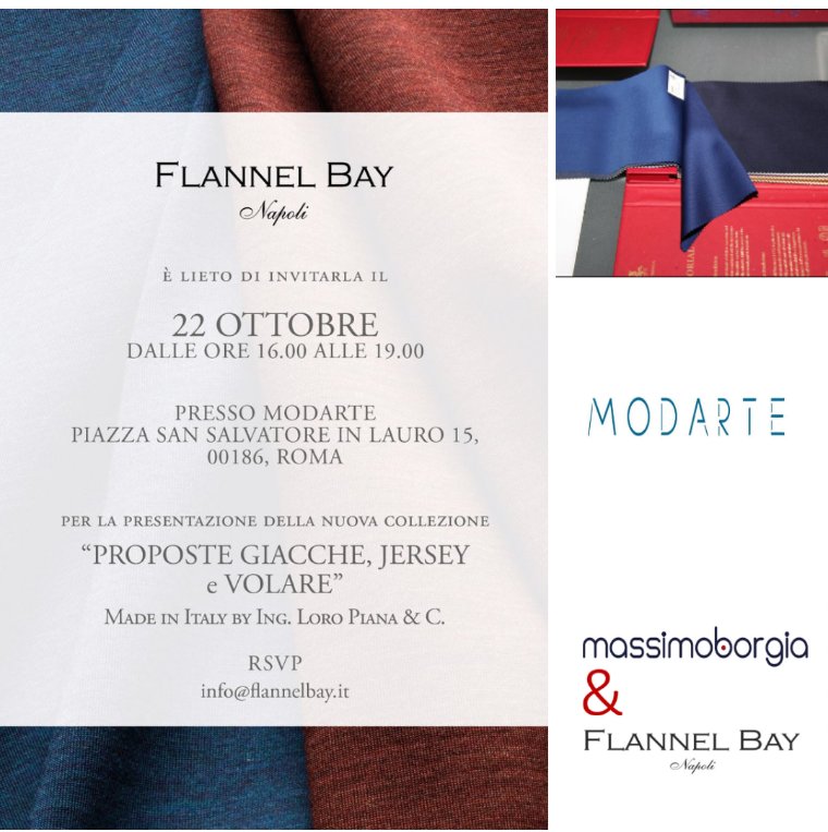 - 2  giorni al TRUNK SHOW di Roma !
Vi aspettiamo in Piazza San Salvatore in Lauro 15.
#FlannelBayCityOutletMilano <a href="/massimoborgia2/">massimo borgia 🇮🇹 🇬🇷🇪🇺</a>  #LoroPiana #artesumisura #roma #trunkshow #madeinitaly