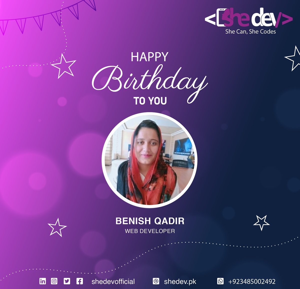 Shedevofficial's tweet photo. Happy Birthday, Benish. π
.
.
.
#birthday #developer #shedev #womeled #Gilgit #womeninbusiness #SheCan #DigitalGilgitBaltistan #celebrate https://t.co/78xKNEAzvC