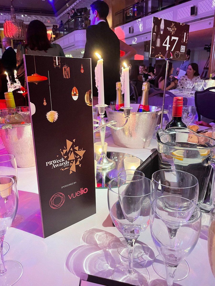 Vuelio's tweet photo. Snap a memory of tonight and get yourself a bottle of fizz too! Use the hashtag #PRStars for your #PRWeekAwards photos and win a prize! https://t.co/bbHejbkSfh