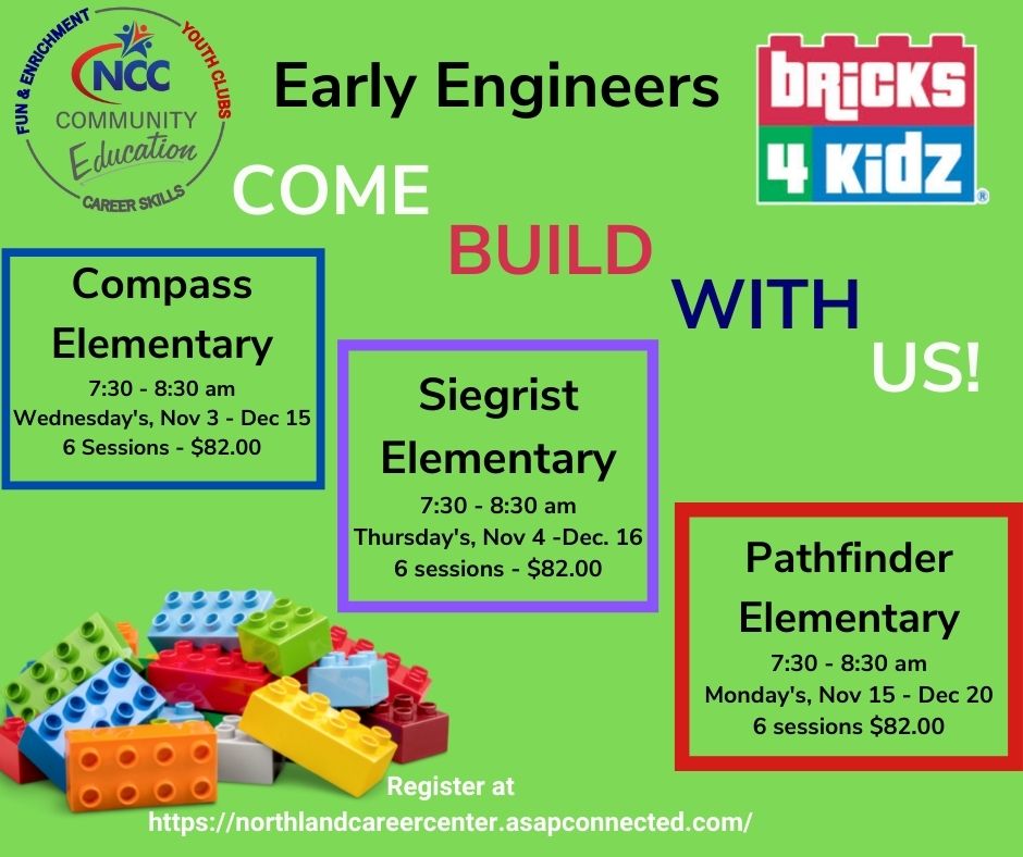 communityedNCC's tweet photo. NCC Community Ed and Bricks4Kidz is offering another 6 week session!
Be sure to register early, the classes do fill up fast!
Register at https://t.co/tRp6lZc7DB
#letslearnmorencc #communityeducation #bricks4kidz #earlyengineers #letshavefun #legos https://t.co/QpaZF1SlfF