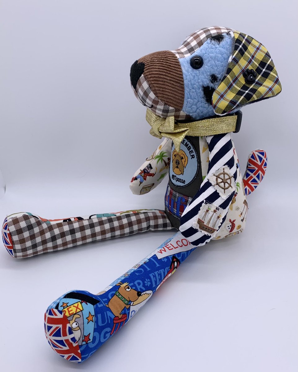 CraftArtisans's tweet photo. It was an absolute joy to make a memorial keepsake from @Rufus_The_Red precious bandana’s &amp; coats. Featuring his #BTPosse patch &amp; golden bow tie #memorydog https://t.co/kDwdkHIWzK