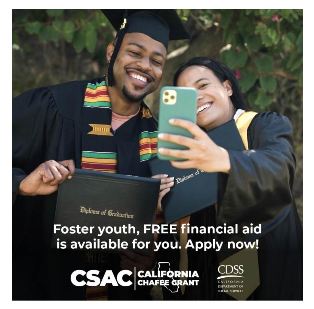 EBSCC_CalSoap's tweet photo. Were you a foster youth between 16 and 18? You may qualify for up to $5k/yr in free financial aid from the @CAStudentAid #Chafee Grant. Visit https://t.co/gRb9HTjLIE to learn more! https://t.co/uW6L6gmuti