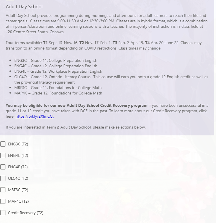 DurhamConEd's tweet photo. Term 2 Day School is still open for registration. Earn a credit in 9 weeks, in person. Many classes operate on a hybrid model. Use this form to see offering and to register. https://t.co/6KLTvCJk9v https://t.co/MRH1cpVnOs
