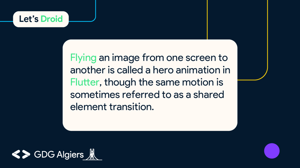 GDG_Algiers's tweet photo. Do you want to know how to make beautiful animations in #flutter? π€
This #tutorial is for you to build your #Flutterapps with the #HeroAnimation widget so let's go πββοΈ
want to see the result? check it out here πhttps://t.co/7A5hzP2P2B
#gdg #wtm #gdg_Algiers #dev #lets_droid https://t.co/tACFPUOJLF