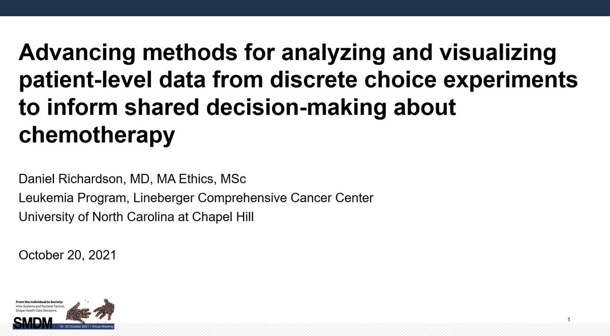 danielrich21's tweet photo. Thx to @socmdm for the opportunity to present our work #SMDM21:
Advancing methods for analyzing and visualizing patient-level data from discrete choice experiments to inform shared decision-making about chemotherapy

@nlcrossnohere @jfpbridges @StephWheelerUNC @DReuland @bwoodmd https://t.co/y7OdrW3x9A