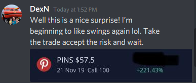 Tr3ndyJon's tweet photo. Today $Pins had news. I always say news is a catalyst that moves price from one target to the other, or in Trendy language...From one Edge to another.
Congrats Dex 🍾
#Stocks #StockMarket #SwingTrading #TrendyEdges https://t.co/isDo1kyssq