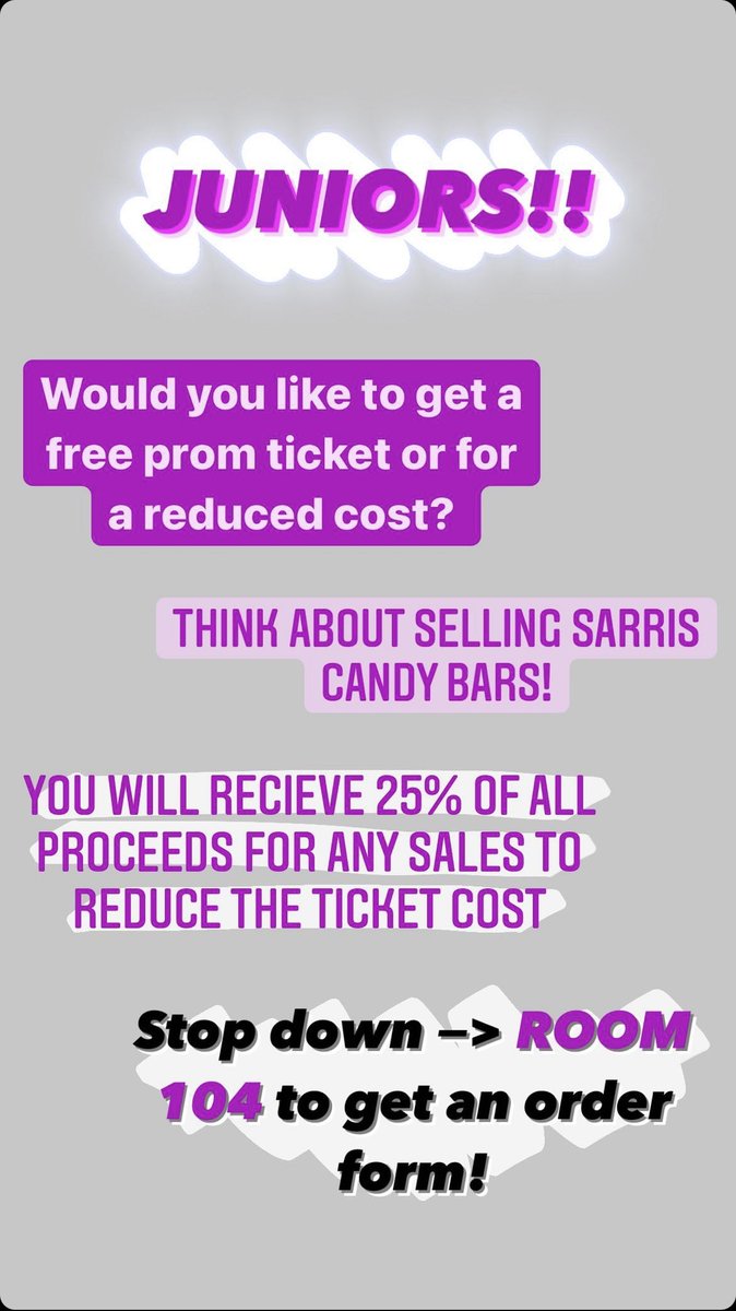 Sell NOW to your family and friends until NOVEMBER 12th when order forms and money will need to be handed in to Mr. Deemer in Room 104! No exceptions!

All orders will be delivered on December 15th!

Payment in cash or checks made out to Baldwin High School will be accepted.
