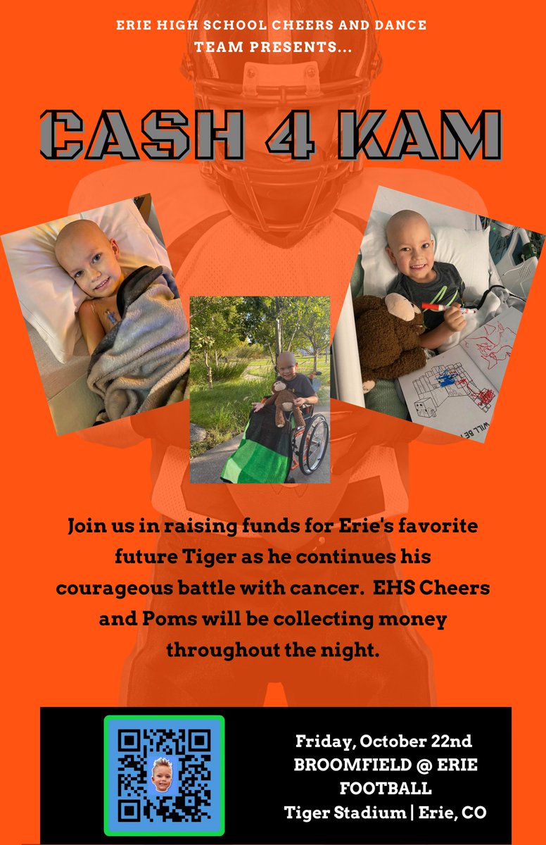 Friday is #morethanagame as we support #warriorkam at the <a href="/Eagle_athletics/">Broomfield Athletics</a> and <a href="/ErieTigersFB/">Erie High Football</a> football game.  <a href="/cheer_erie/">Erie Cheer</a> and <a href="/EriePoms/">EHS Poms</a> will be collecting funds all night.  Lets show up for the most courageous kid around! <a href="/ErieHighSchool/">Erie High School</a> <a href="/TigersPrincipal/">Josh Griffin</a> <a href="/ErieTigerMedia/">Erie Tiger Media</a> <a href="/SVVSDsupt/">Jackie Kapushion, Ed.D.</a>