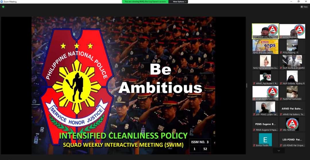 PCRSLSS's tweet photo. LSS personnel conduct its Squad Weekly Interactive Meeting (SWIM) Fellowship together with the values coaches Ptr. Luy Sazon via zoom platform.
#PNPMakaDiyos
#LSSCares
#WeServeAndProtect https://t.co/vUTccXsv7b