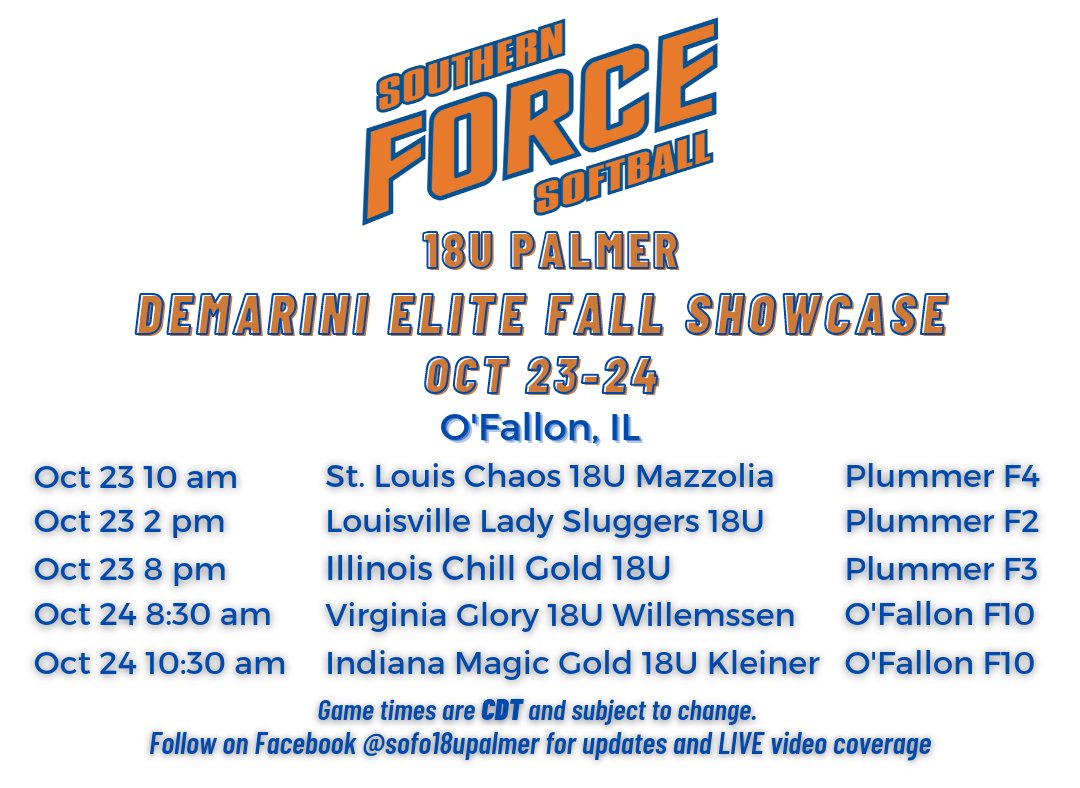 Heading to the Demarini Elite Fall Showcase in Illinois this weekend with <a href="/SF18UPalmer/">SouthernForce18U_Palmer</a>. Let's go!