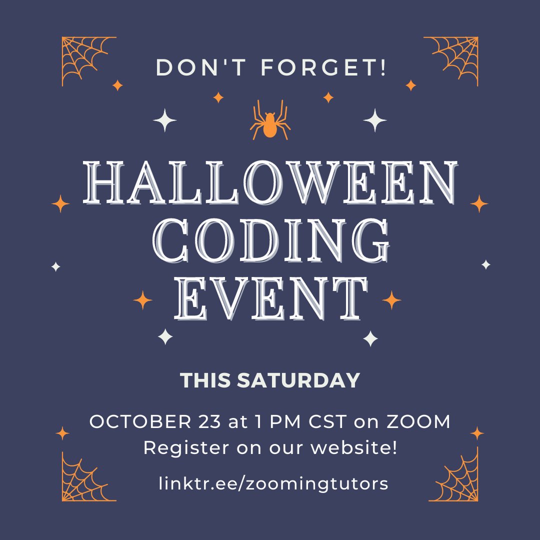 zoomingtutors's tweet image. Don’t forget! This Saturday is our first ever coding event over Zoom. No experience is necessary. Register using the link found in our Linktree! #coding #code #codingevent #learn #zoomingtutors #zoom #onlinelearning #elearning #education #volunteer #tutoring #tutor