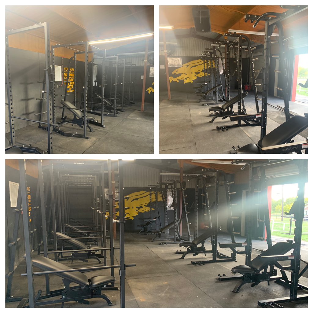 CoachKVirdell's tweet photo. BIG upgrade to the Eagle weightroom! A HUGE thank you to our Booster Club and the community in supporting us through our fundraiser! #LetsGo!  @GoldthwaiteCISD https://t.co/lXvtcIF1Ia