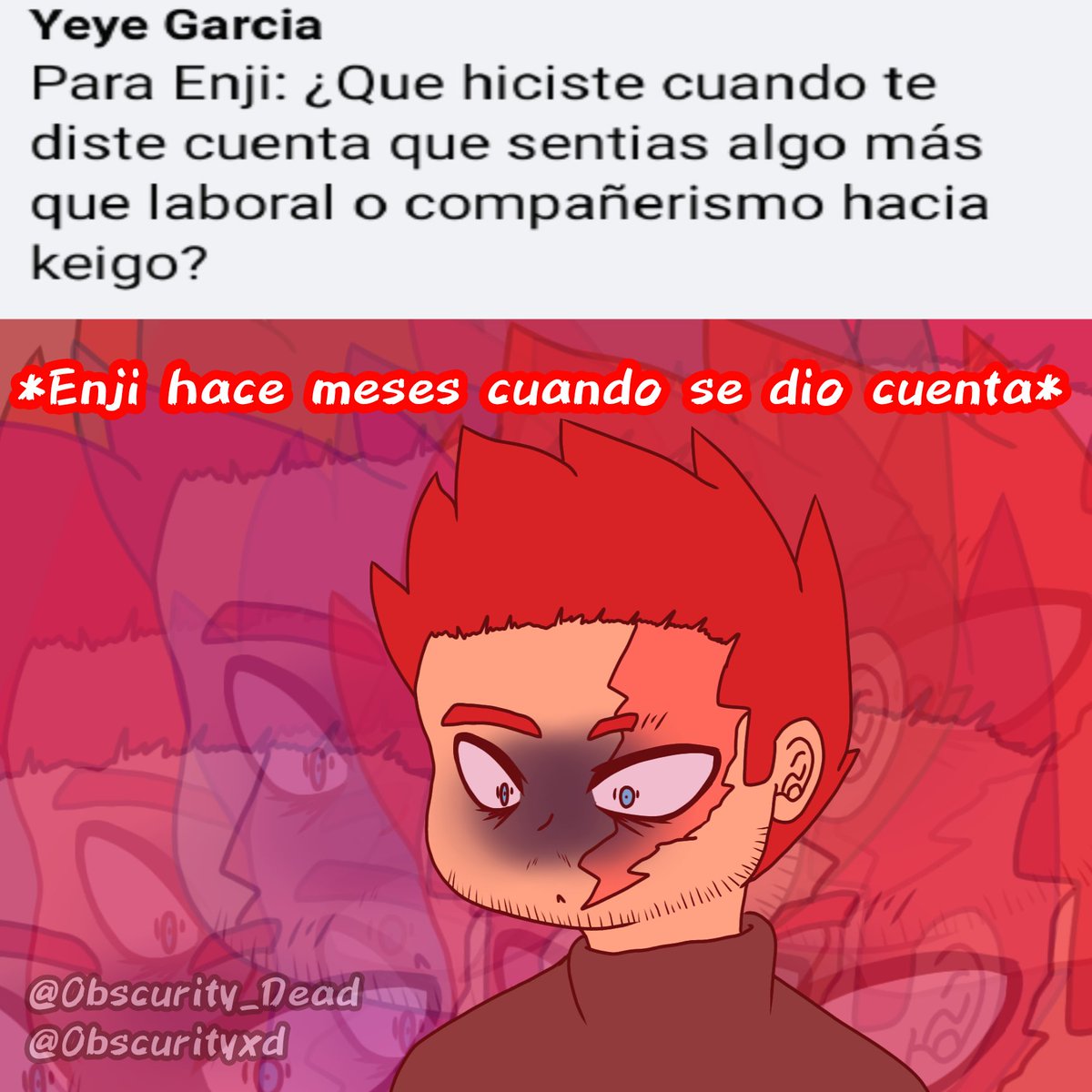 Obscurity_Dead's tweet image. A esta pregunta le tengo mucho cariño (?), me divirtió dibujar la cara de Enji JAJAJAJAJA

#BNHA #bnhafanart #takamikeigo #Endeavor #TodorokiEnji #Hawks #digitalart #digitaldrawing #dibujodigital #EnjiTodoroki #endhawks #EnHo #yaoibl #sfw #preguntasyrespuestas