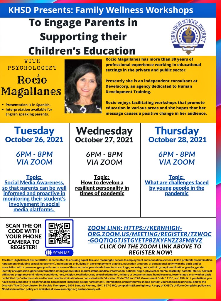 Family Wellness workshops will be presented in Spanish and interpretation will be available for English speaking families.