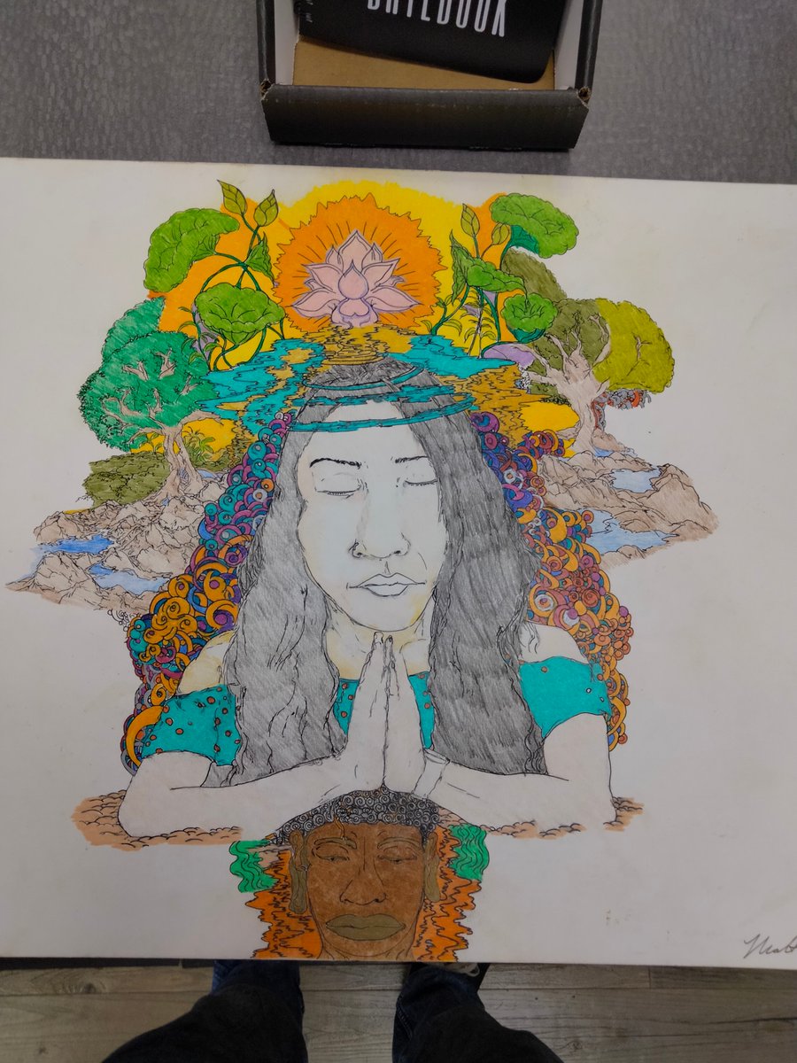 Lvty47's tweet photo. A recent commission I did for someone that wanted a self portrait. 

I do my best to immortalize what people draw inspiration or strength from. In this case it was Buddhism (Nichiren) and nature. Overcoming adversity and embodying ones highest potential. Hmu! https://t.co/ahGKYv4Lhe