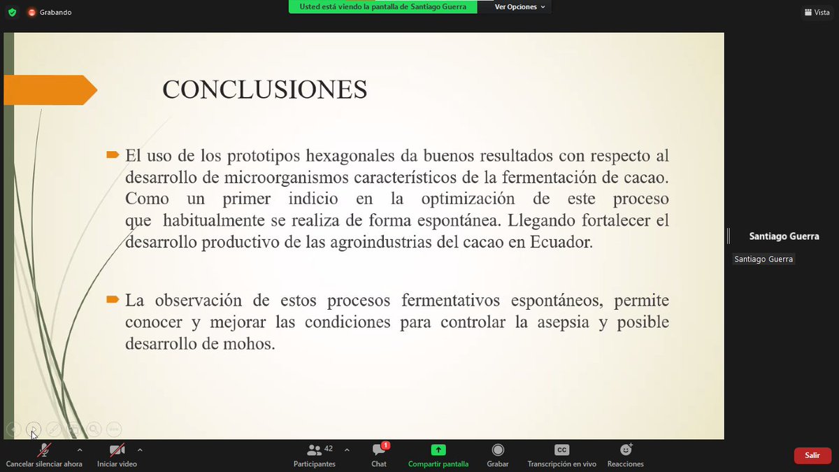 SayaroCGG's tweet photo. #Ciben2021 | En el Simposio Biorrecursos: Prospección y Aprovechamiento. 

#Ikiam7AñosDeInvestigación 

Santiago Guerra nos presenta su investigación sobre diversidad microbiana en reactores hexagonales durante la fermentación de cacao https://t.co/Ro1rOQndQ8