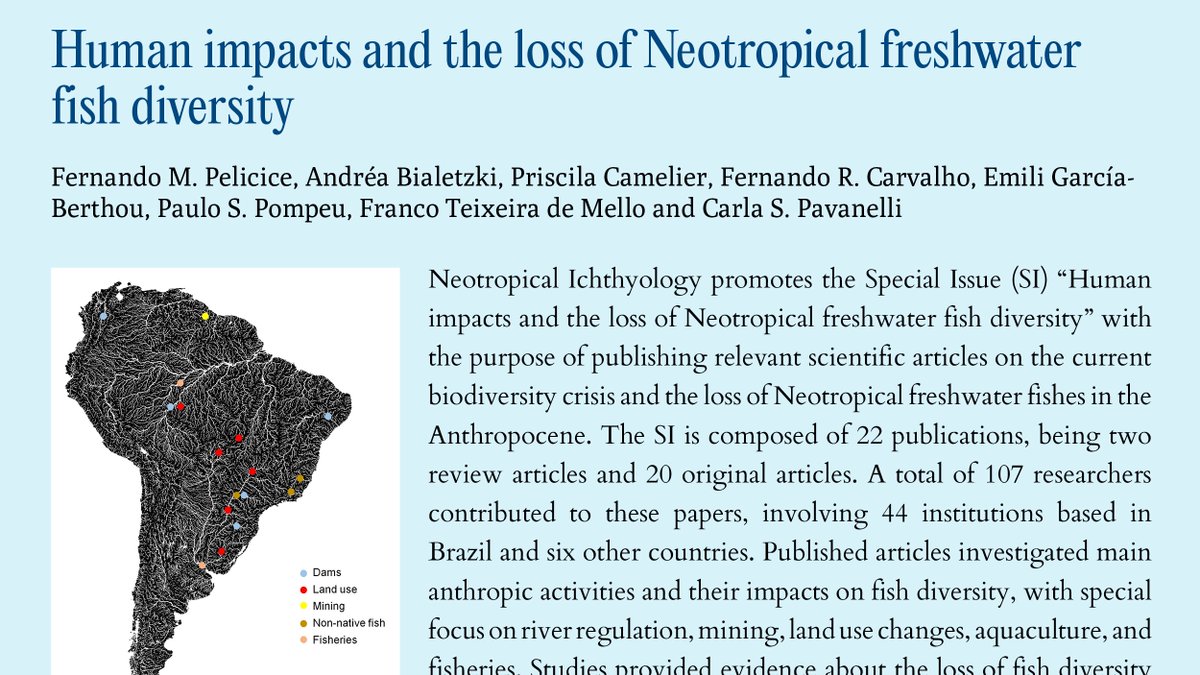 neoichth's tweet photo. The studies of the SI are a relevant sample of the current worrisome situation of Neotropical fishes and call for urgent revision in environmental policies, management and conservation initiatives, and socioeconomic priorities.
https://t.co/vI2EBnMOtF
https://t.co/InA5u2iKOD https://t.co/1zGn15QQ1u