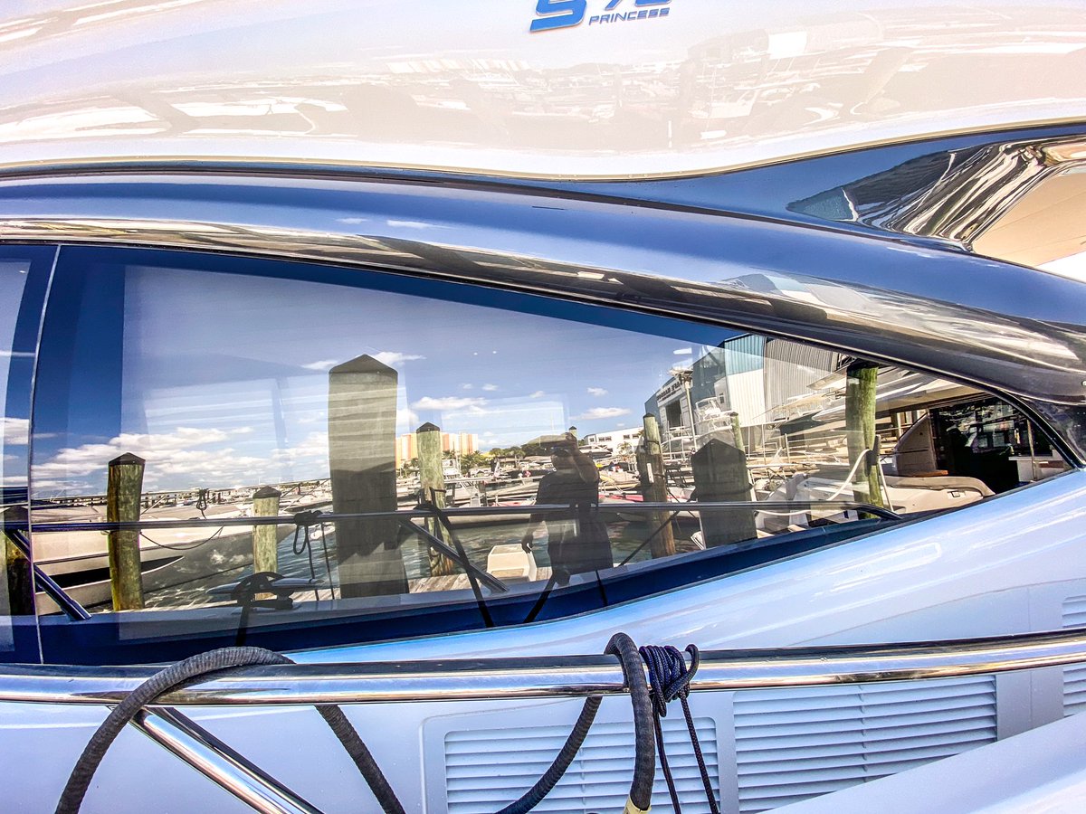 Getting the Princess 78 new build show ready #FLIBS by removing these odd stains—————photos by @glass_rezz  #yachtlife #yachting #yachts #lilyachty #superyacht #yachtclub #luxuryyacht #megayacht #yachtparty #yachtcharter #superyachts #yachtdesign #yachtmaster #sailingyacht #yacht