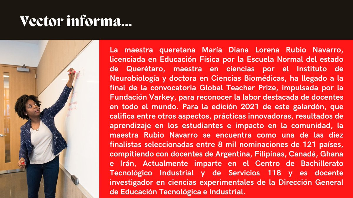 revistavector's tweet photo. ¡Una maestra mexicana, entre las 10 mejores del mundo! https://t.co/BpKfg9vhQd