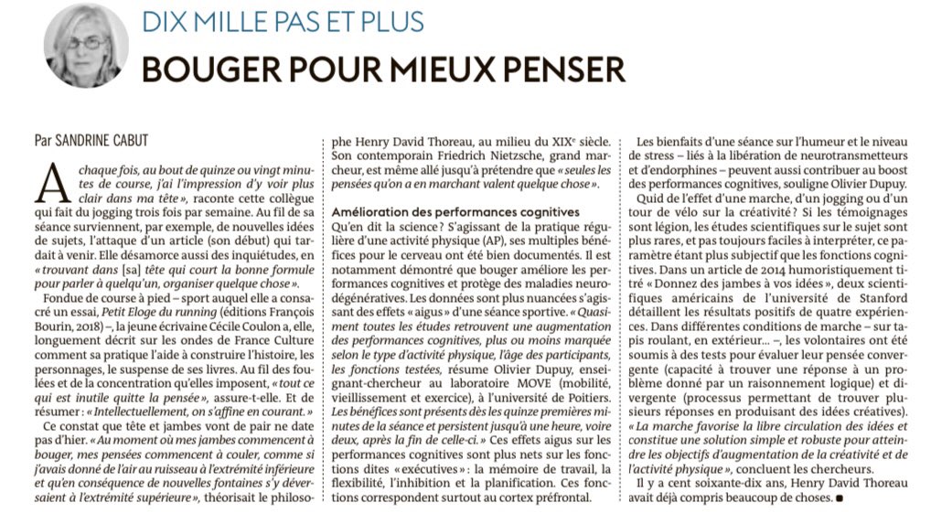Dix mille pas et plus.
BOUGER POUR MIEUX PENSER 
 par <a href="/sandrine_cabut/">Sandrine Cabut</a> via <a href="/lemondefr/">Le Monde</a>  🙏 <a href="/AurelienPichon/">Aurélien Pichon</a>