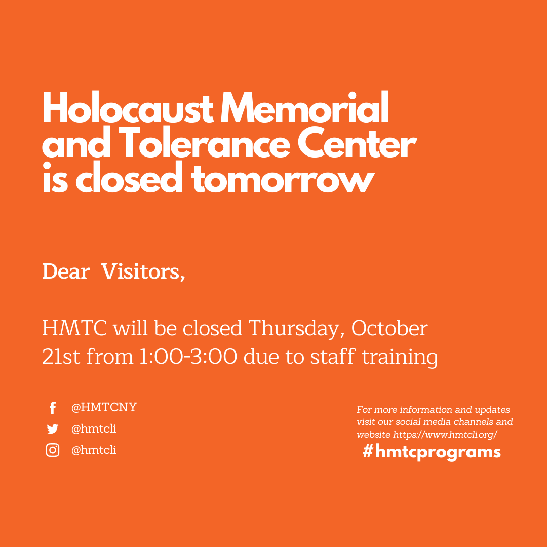hmtcli's tweet photo. Our museum will be closed tomorrow and Thursday from 1:00-3:00 due to staff training
#holocaustmuseum #holocausteducation #docenttraining https://t.co/58PiRSvM4e