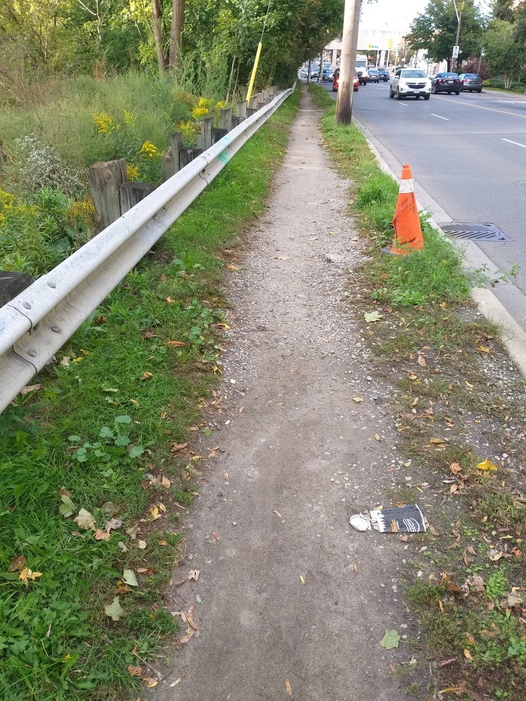 Walk_TO's tweet photo. This is the west side of Parkside Drive, on the edge of High Park, where a horrific traffic accident happened recently. That pathway was created by people walking. It's pretty clear it needs a sidewalk. https://t.co/DFboynqM1n