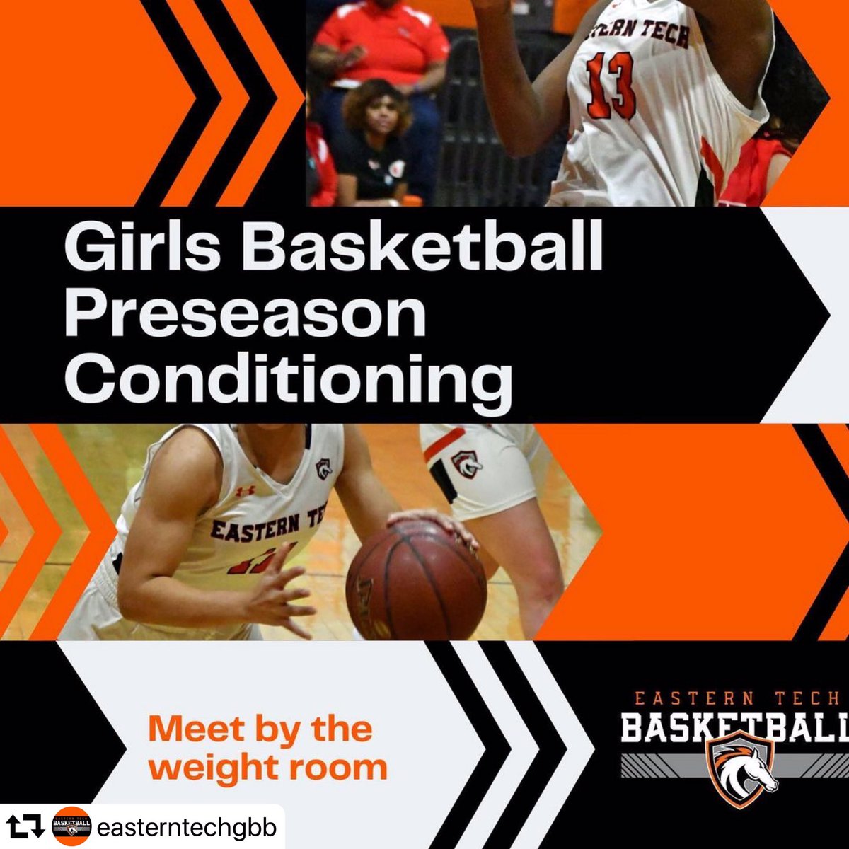 EasternTech_GBB's tweet photo. The preseason has begun! Calling all female athletes that aren’t playing fall sports. Join us for conditioning on Mondays, Tuesdays &amp; Thursdays 3:45-4:45pm. Meet us by the weight room. Be sure to register for tryouts and get your physical paperwork in! https://t.co/1RNDn0JRzk https://t.co/85an89x2YY