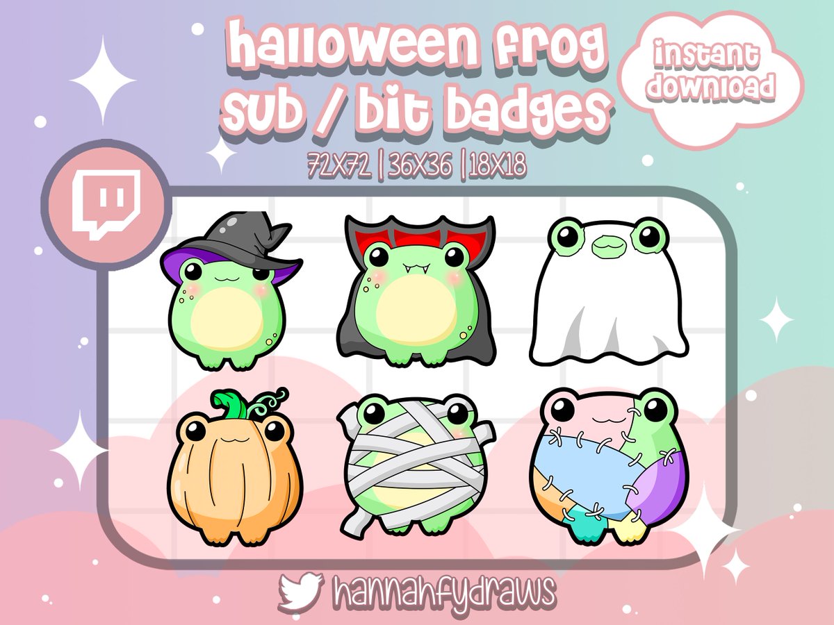 just added Halloween costume frog Twitch sub badges to my etsy shop for only $5. see these and other spoopy badges here: etsy.com/shop/hannahfyd… 
#twitchemotes #TwitchEmoteArtist  #artph #commissionsopen