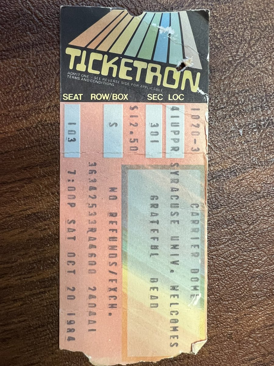 crwesthofen's tweet photo. @GratefulDead @SyracuseU I was there. Still have the ticket. Who remembers #ticketron ? https://t.co/LIw0Y2ORlC