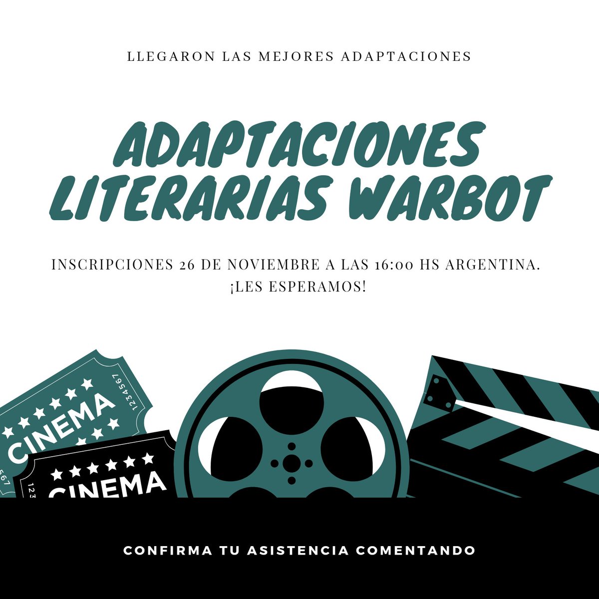 adaptacioneswb's tweet photo. ¡BUENAS TARDES! 

Hoy el staff se puso las pilas y les trae info nueva; ¡la fecha de inscripción! 🎬

Estén atentes o prendan las notis que pronto vamos a ir largando más info 👀 https://t.co/KfTeVQSHbc