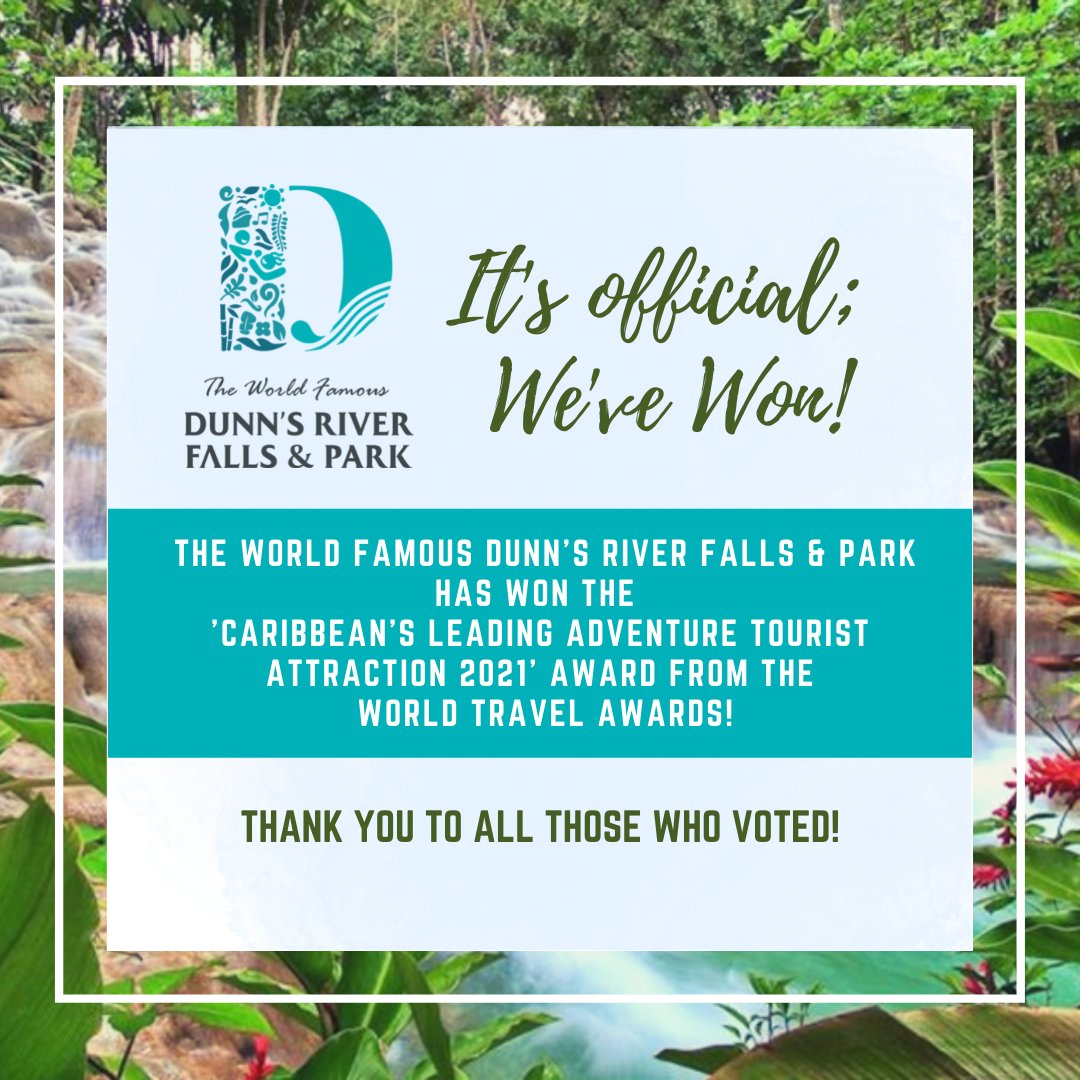 UDCJamaica's tweet photo. The World Famous Dunn's River Falls & Park is the Caribbean's Leading Adventure Tourist Attraction in the 2021 @WTravelAwards !
Thanks to everyone for voting.
#DunnsRiverFallsAndPark
#LiveSomeLife
#UDCJamaica https://t.co/D6KJXn4zBH