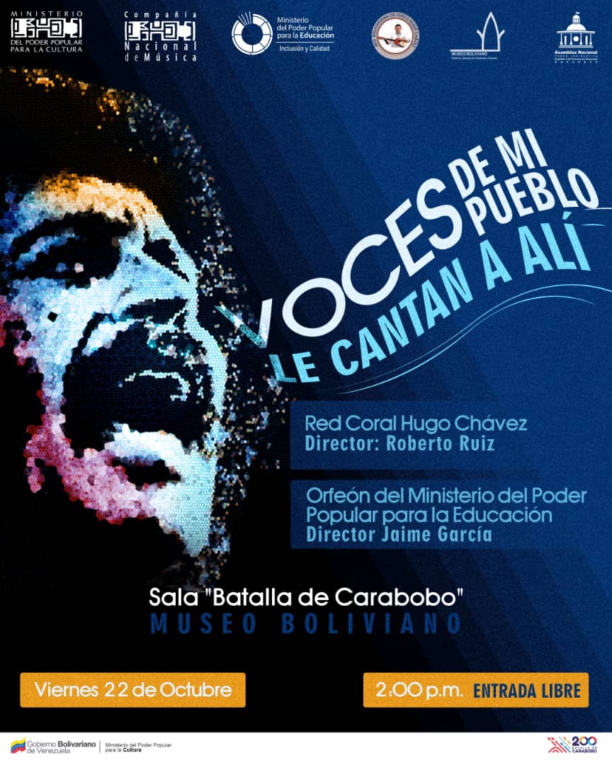 Ven_Musica's tweet photo. 🎊Celebremos Juntos🎊
Este viernes #22Oct, en el concierto coral dedicado a Alí Primera, "Voces de Mi Pueblo le Cantan a Alí", estará presentándose el Orfeón del #MPPPE, dirección de Jaime García, en el auditorio del @MBoliviano2021.
🕑 2:00pm
🎟️Libre
#PuebloQueProduceYVence https://t.co/CgRhwejvvx