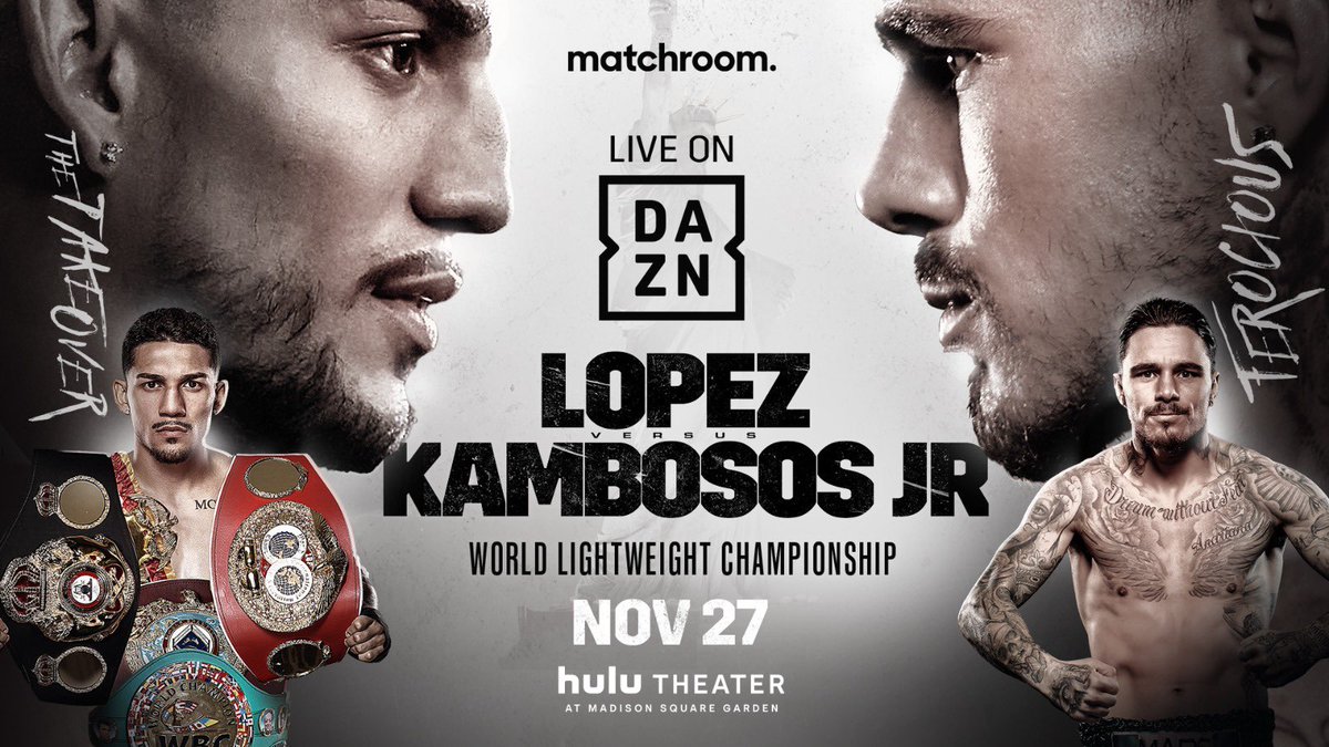 FrankSmith's tweet image. NOVEMBER 27 - NEW YORK - LOPEZ V KAMBOSOS - ONLY ON @DAZNBoxing 🔥
