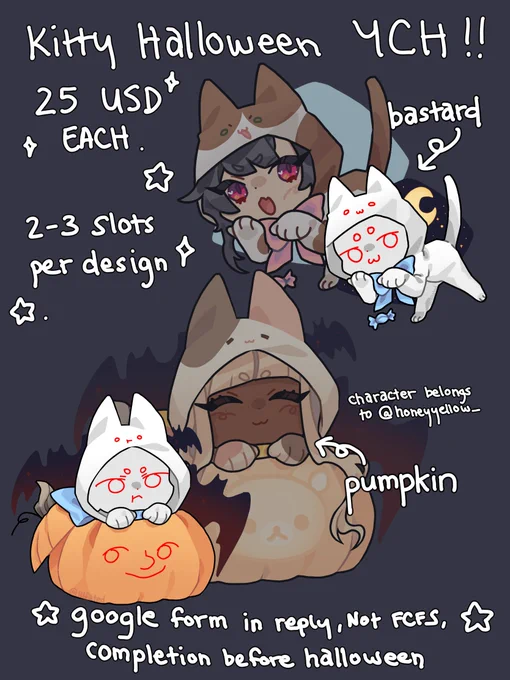 [ rts 💖 ]

i'm opening a few kitty ych for halloween :3
form will be posted down below 