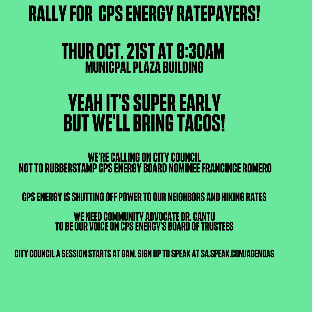 ClimateSATX's tweet photo. Structural change has to happen at CPS Energy. It starts with the CEO. Tomorrow you have a chance to weigh in on another possible utility leader. Francine Romero, board nominee. Join us. https://t.co/2I5GDBEnpL