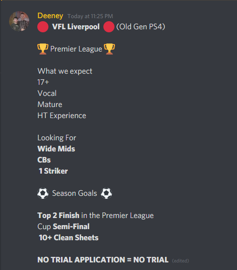 LiverpoolS49's tweet photo. We are recruiting before the begining of Season 49 of VFL

Join our discord and submit a trial application.

https://t.co/vaadhgVkcm

@TheVFLPlayerHub @ProClubChampss @ProClubsPlus @S6_trialhouse @ProClubsRTweets @ProClubsUk @VflRelated https://t.co/znU9WvV0HB