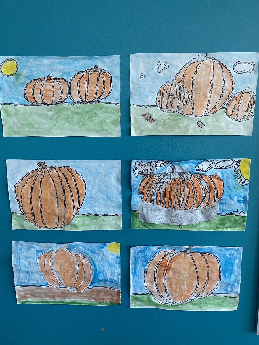 Artists at work! 🎨Completing the final stage of our water color pumpkins. #4isfun #perspective