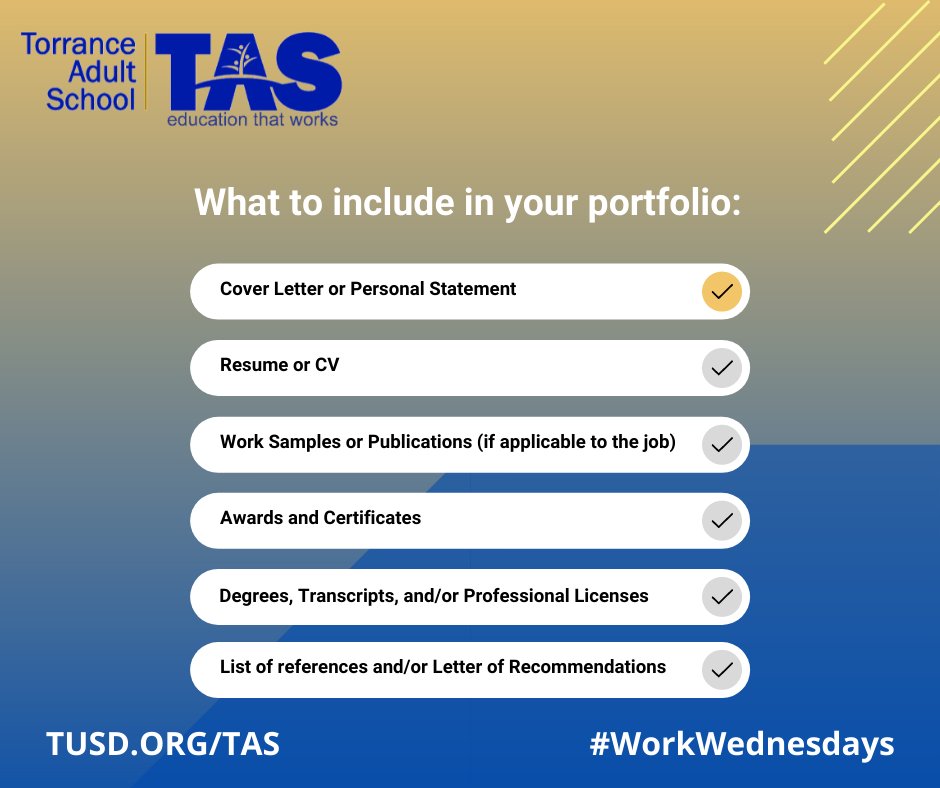 torrance_adult's tweet photo. For our job-seeking students, it is important to be prepared and have your documents ready so you can show the employer why you are a good fit. If you need help preparing, please contact Student Support Services!

#TorranceAdultSchool #Career #CAEP #WIOA #COABE #WorkWednesdays https://t.co/SmvTU3xA3k