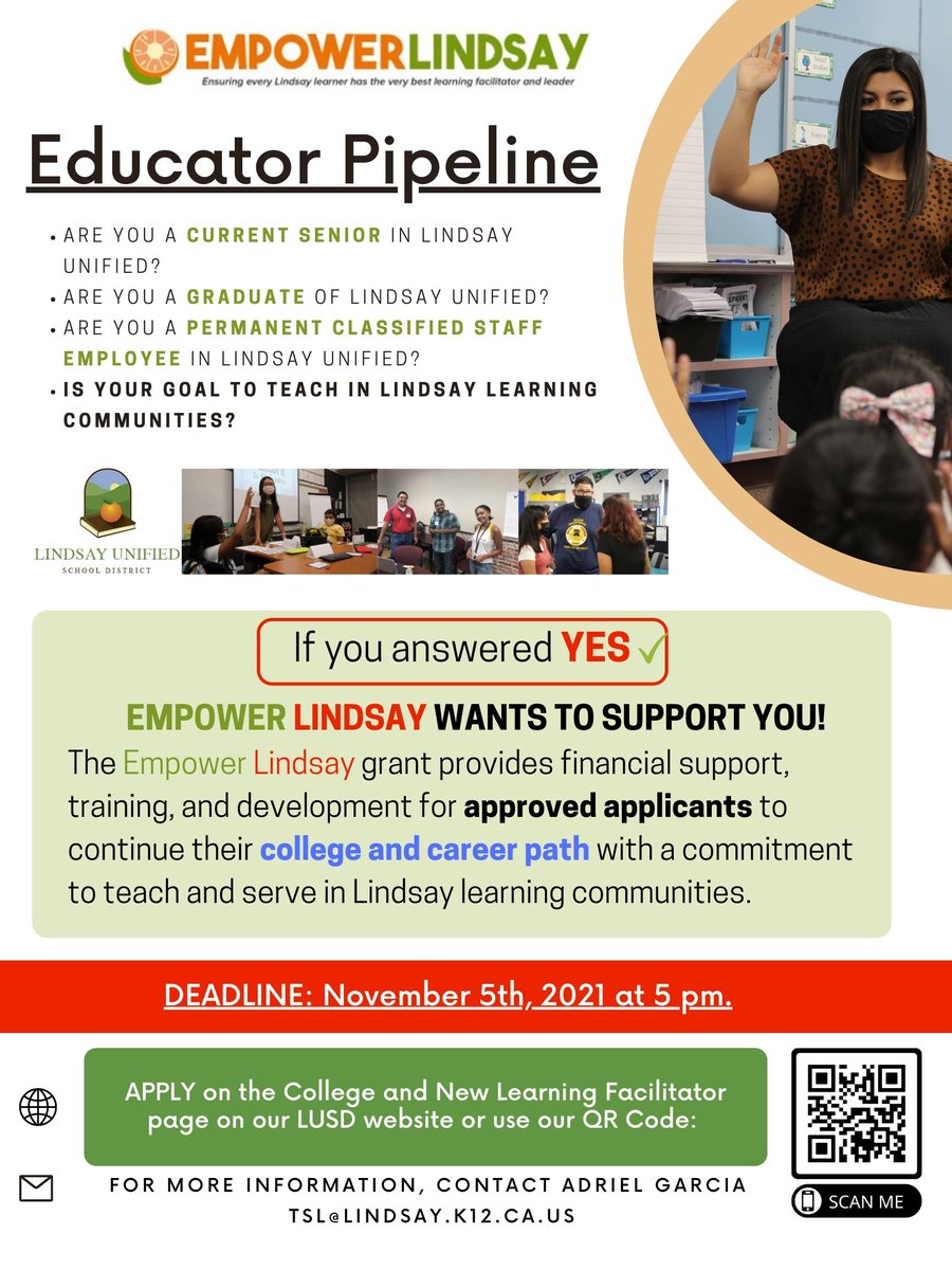 TSLEmpower's tweet photo. Attention❗️

TSL has reopened our Future Learning Facilitator Pipeline. All current LUSD classified staff and alumni are encouraged to apply. The deadline to apply is November 5th, at 5 pm. 📚🏫

#TSLEmpower #LUSD #LFinTraining https://t.co/7nyq2GFJkT